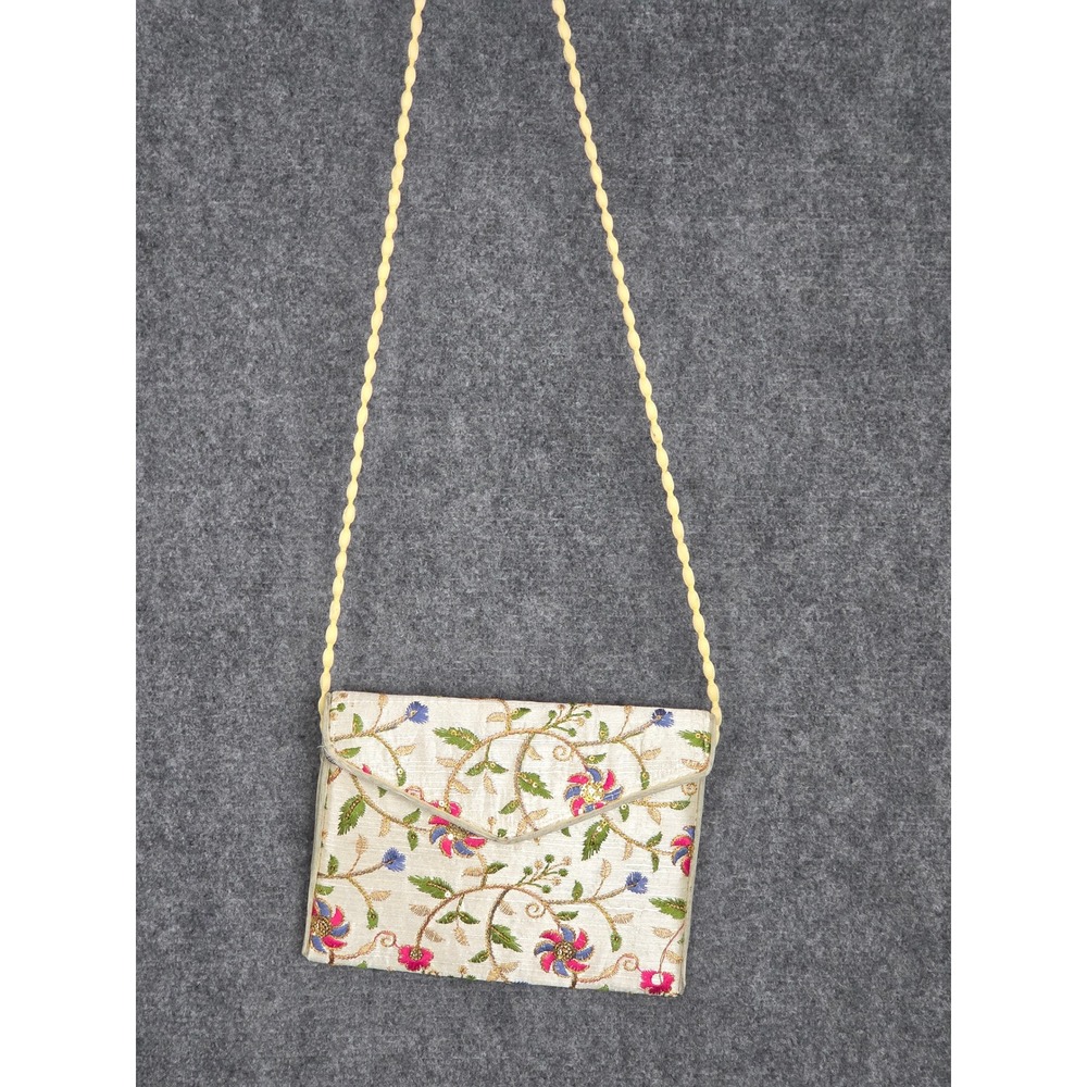 Hand Floral Embroidered Clutch Purse Crossbody Evening Bag Party‎ Khadi Silk
